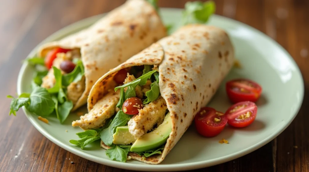 Chicken Avocado Wrap Recipe - A healthy and flavorful wrap filled with tender chicken, creamy avocado, fresh greens, and juicy cherry tomatoes.